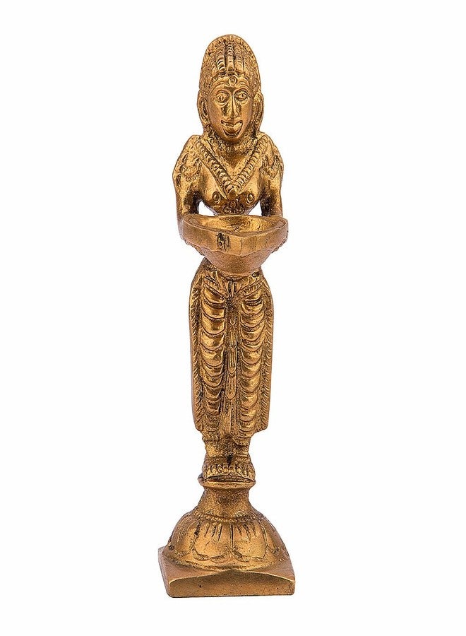كارتيك مصباحان نحاسيان من كارتيك لغرفة الصلاة، ديفي ميناكشي (قطعتان)، يحملان مصباح زيت، هدية ديوالي لاكشمي، مصباح ديباك ديبام لتزيين المنزل والمعبد، ارتفاع 5 بوصات - Image 3